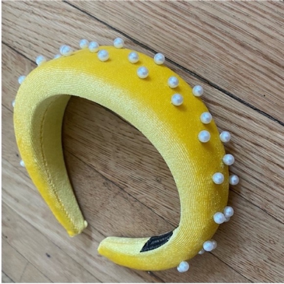 Yellow Headband with Pearls Pearl Headband - Picture 1 of 7